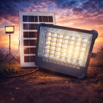 كشاف ستاند متنقل بالطاقة الشمسية – إضاءة متعددة + USB + ذراع مرنة وارتفاع قابل للتعديل